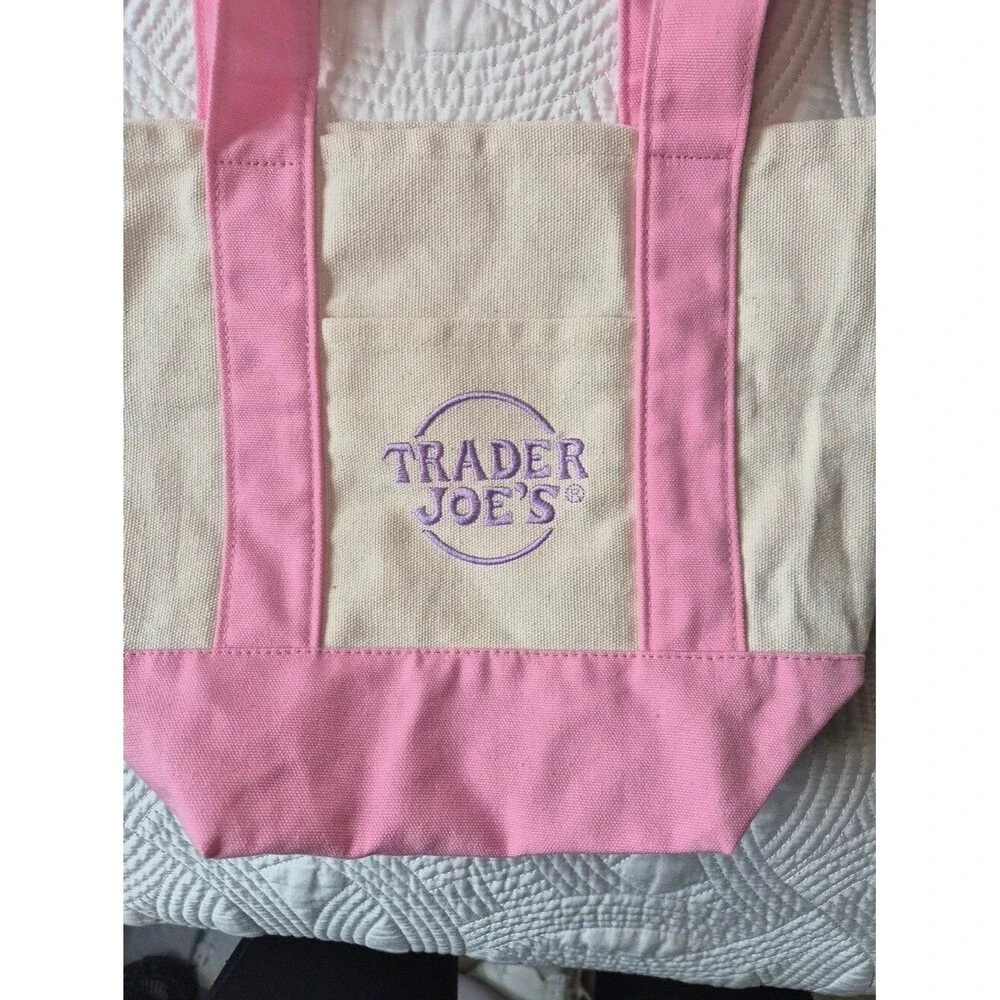 EUC Trader Joe's Canvas Mini Tote Bag Mint Green Pastel Pink Bundle